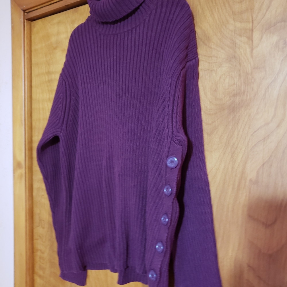 Elegant Burgundy Turtleneck Sweater with Button Accents